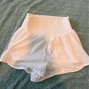 White High-Waisted Smocked Shorts